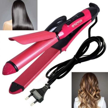2in1 Nova Hair straightener & Curler | 2-in-1 Dual-Use Styling Tool with Quick Heat-Up Technology, Ceramic Plates for Smooth Straightening