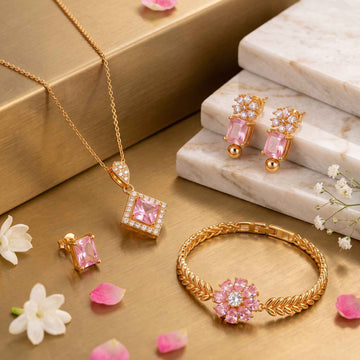 Latest Pink Crystal Gold Plated Jewelry Set Design 2026 | Stylish Pendant Set